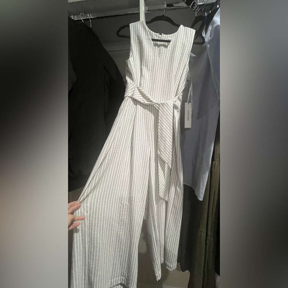 Calvin Klein White Gray Strapless Sundress